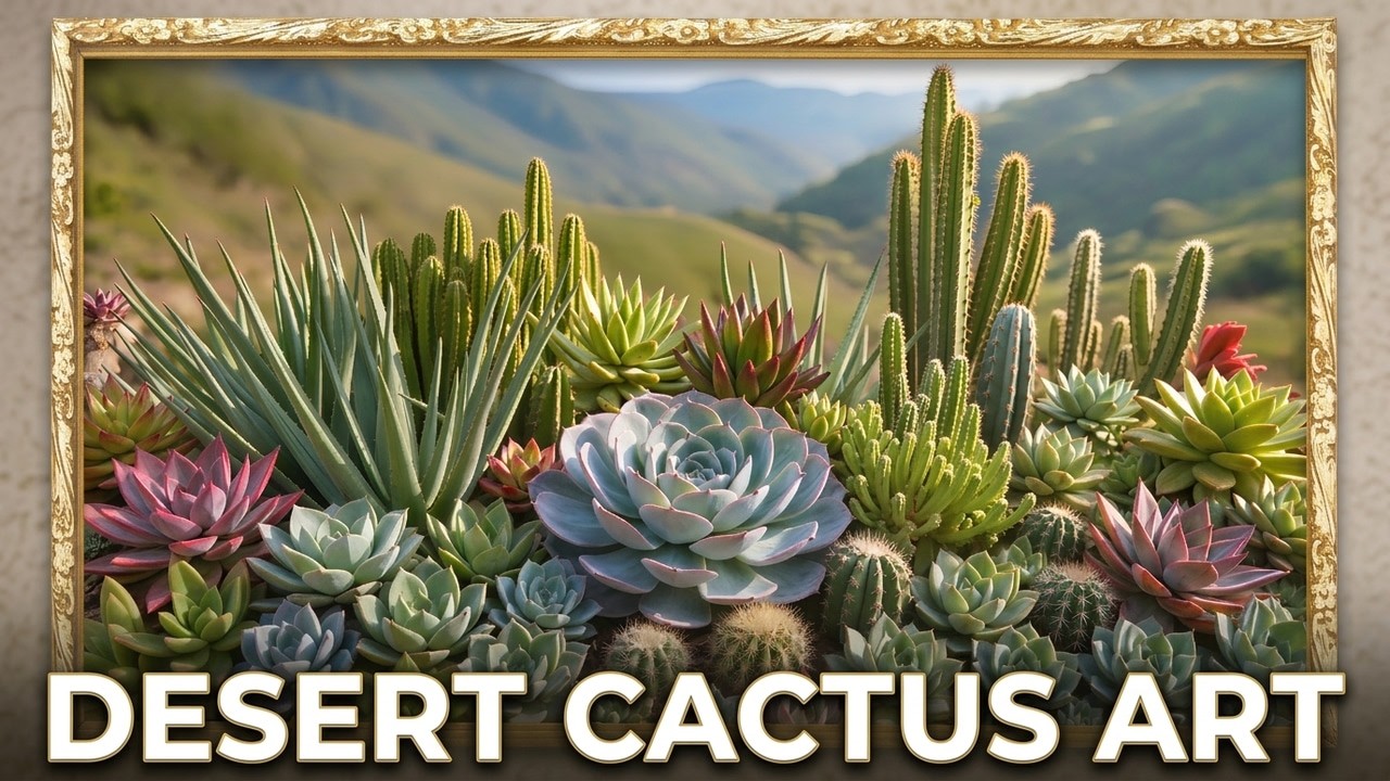 Vibrant Succulent Garden in 4K | Desert Cactus Art for Frame TV  | Drawing 4k