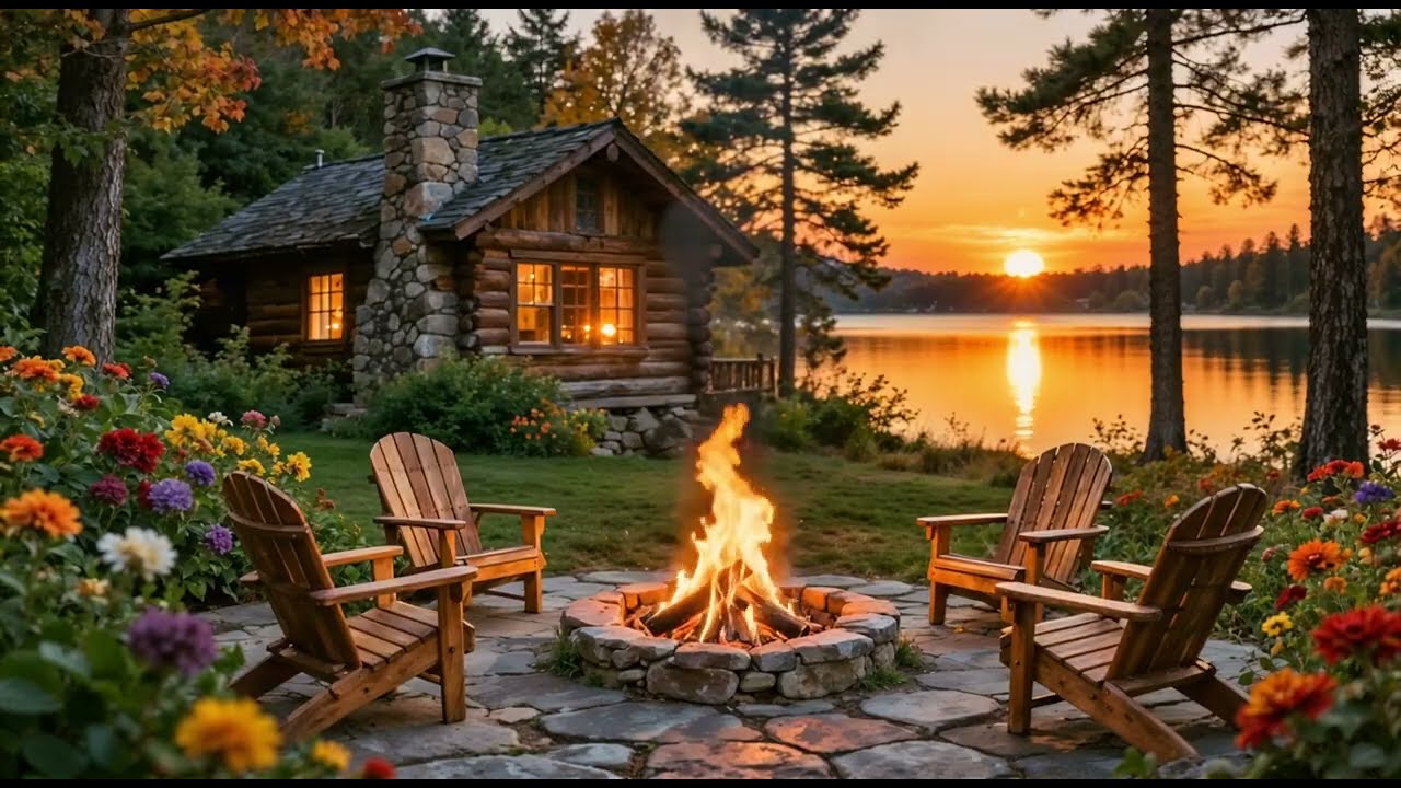 Cozy Evening at a Lakeside Cabin 🏡🔥 | Relaxing Fire & Nature Sounds