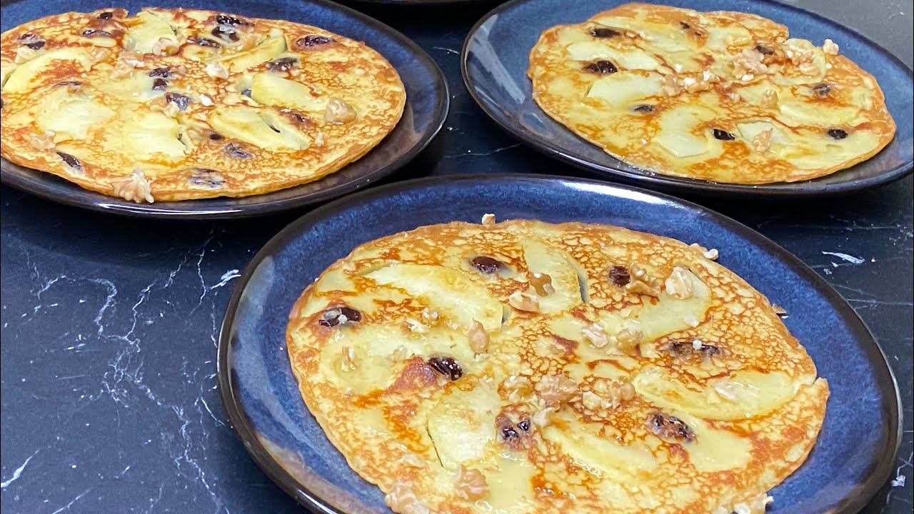 كريب حلو  بالتفاح وزبيب بأسهل وأروع طريقة للفطور أو للرجيم بامتياز 💯