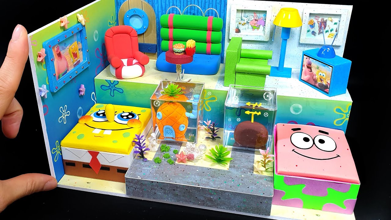 DIY Miniature Spongebob VS Patrick star Board House # Build Amazing Spongebob Aquarium House ｜스폰지밥뚱이
