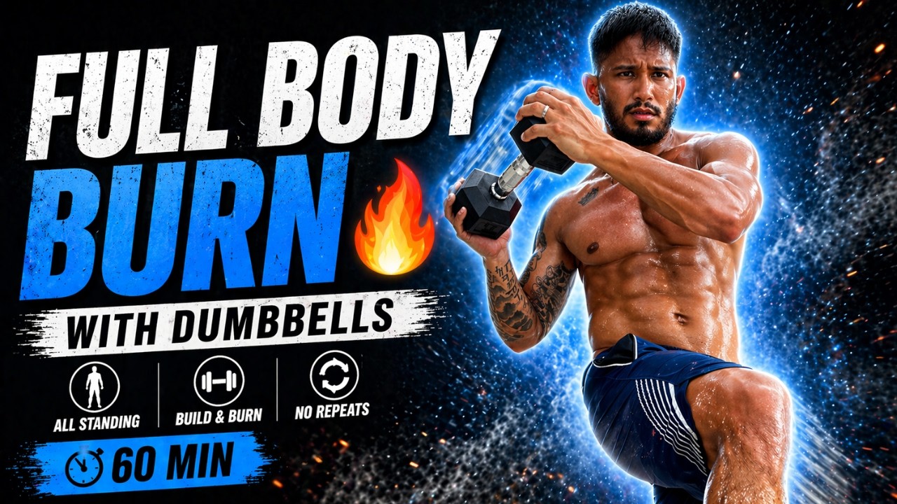 1 HOUR FULL BODY WITH WEIGHTS - Dumbbell Strength Workout At Home (NO REPEATS)