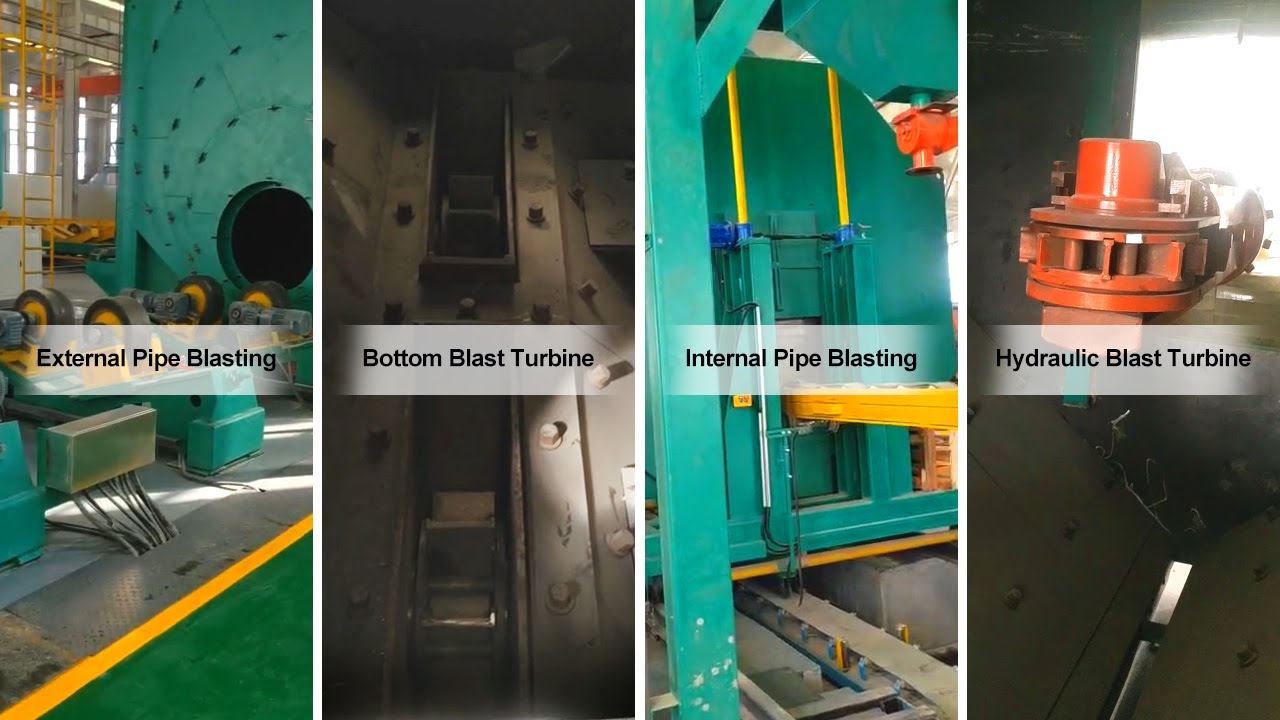 External and Internal Pipe Shot Blasting Machine Installation Automatic Pipe Sandblasting Line