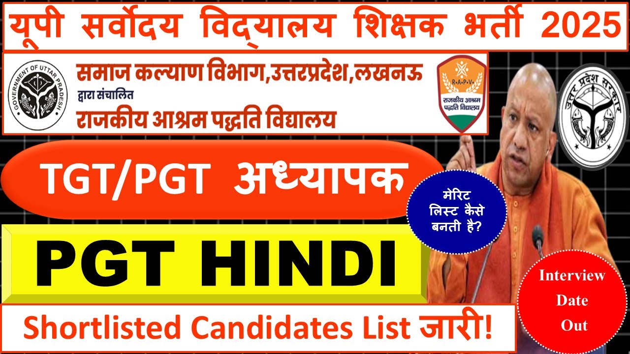 UP Sarvodaya Vidyalaya Teacher Bharti 2025 | PGT Hindi Shortlist List जारी | Interview Date Out |