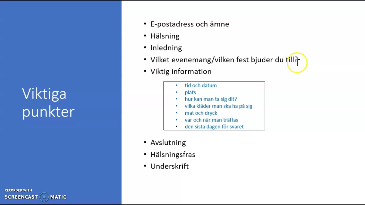 Ett informellt mejl - inbjudan