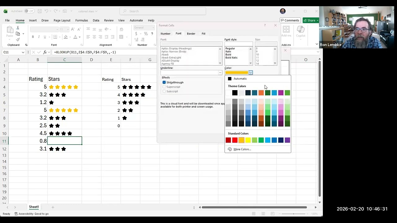 Excel - Using conditional formatting to change colors of stars in bar chart