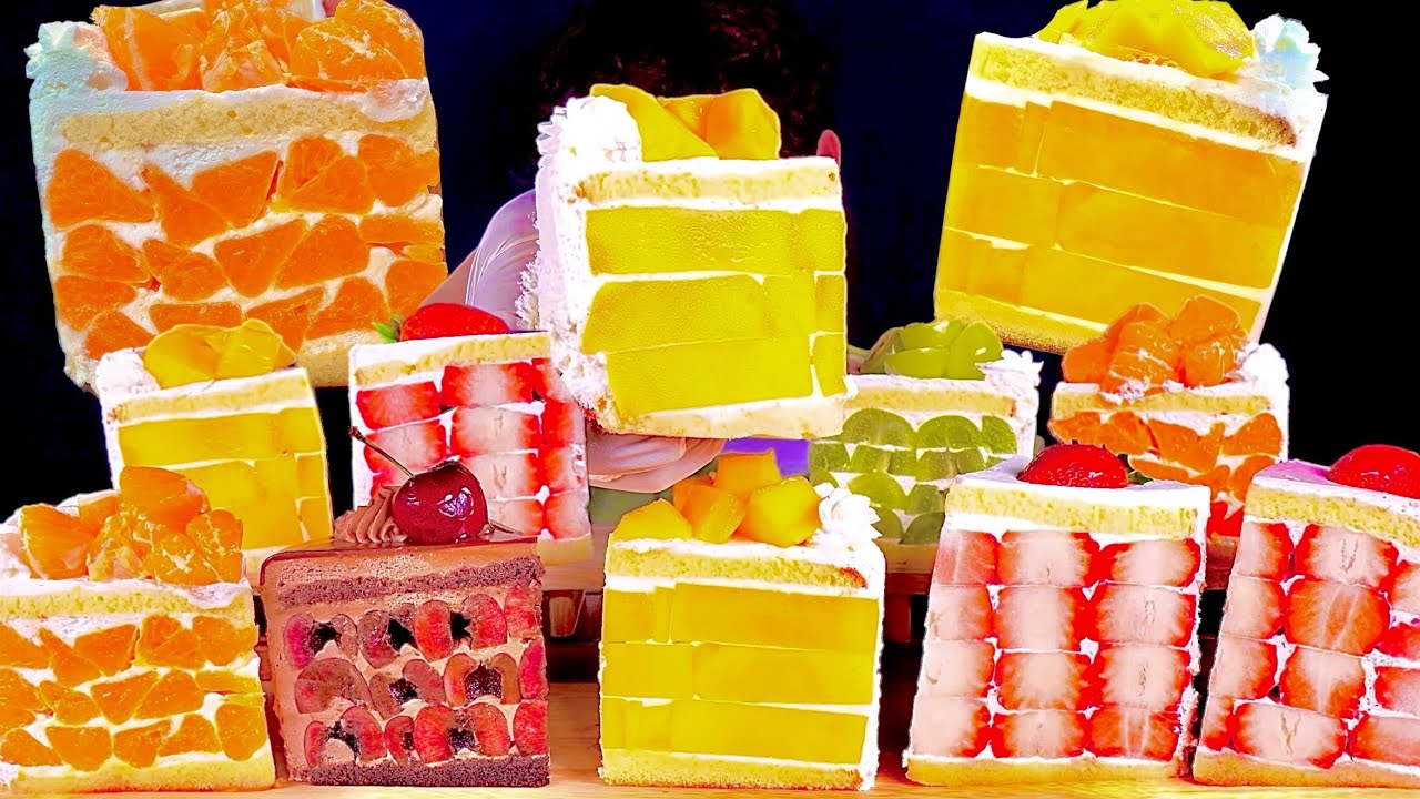 ASMR 과일블럭케이크 순우유망고 요거트샤인머스켓 초코체리 우유감귤 먹방~!! Fresh Fruit Block Cake Mango Strawberry Choco MuKBang~!!