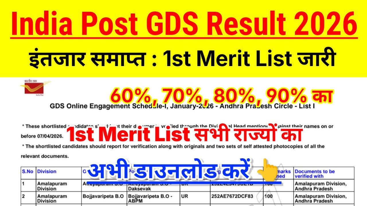 Gds Merit List Date 2026 🔴 Gds Result 2026 Kaise Check Kare ? Gds 1st Merit List 2026 ? Gds Cutoff 