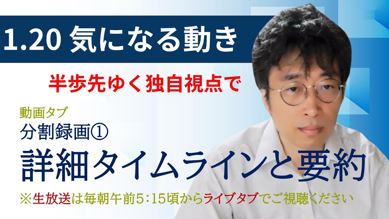 １・２０　気になる動き①　日経新聞朝刊から！毎朝、独自視点でニュース論評生放送！！