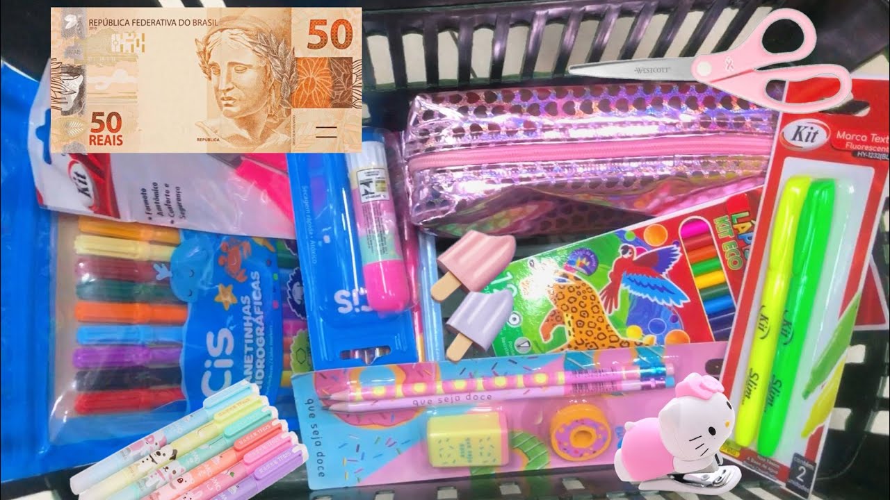 Comprando Material Escolar com 50 REAIS (ESTOJO)
