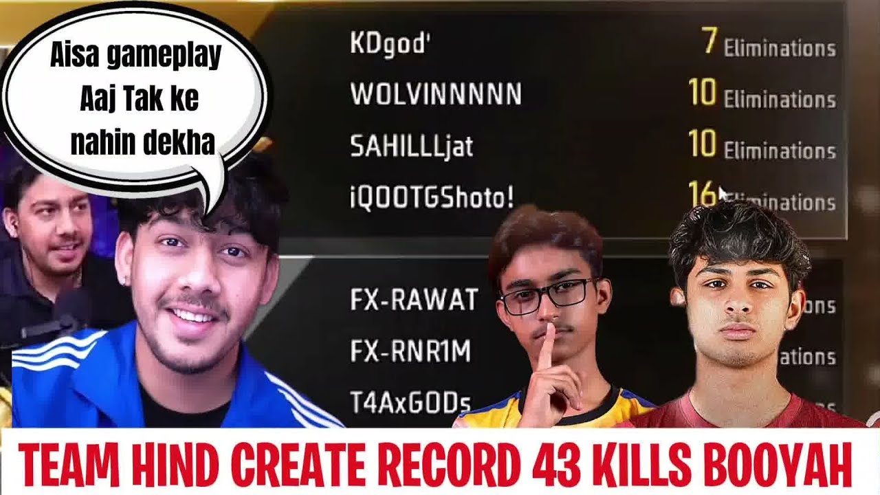 TEAM HIND CREATE RECORD 43 KILLS BOOYAH |SHOTO , KD , TEAM HIND | HIGHEST KILL IN FREE FIRE HISTORY 