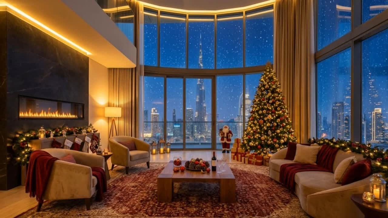 Cozy Luxury Penthouse | Christmas | 4K Winter Ambience