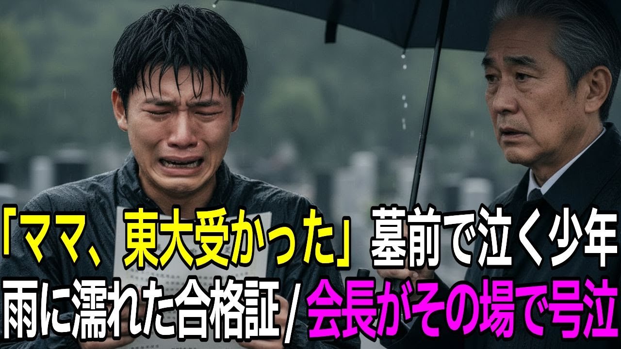 東大医学部合格証を抱え娘の墓前で震える青年→正体を知り元会長の私が号泣ｗ「汚い男は失せろ」と罵る男の末路…【朗読】【感動する話】【スカッとする話】