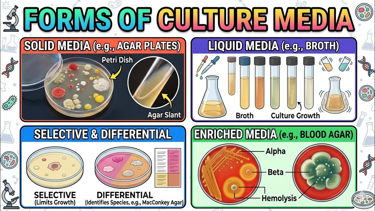 Forms of culture media|| solid media, liquid media,semi solid media in hindi 