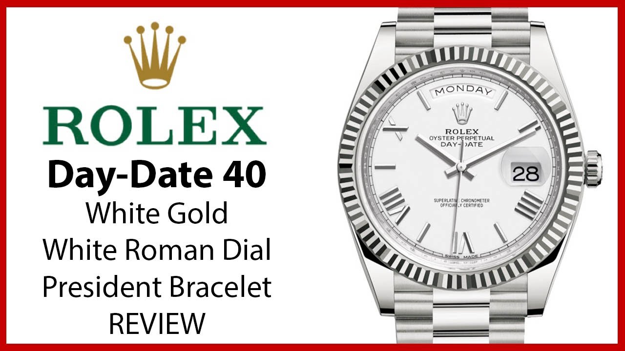 ▶Rolex Day-Date 40 White Gold White Roman Dial & Fluted Bezel President Bracelet - REVIEW 228239