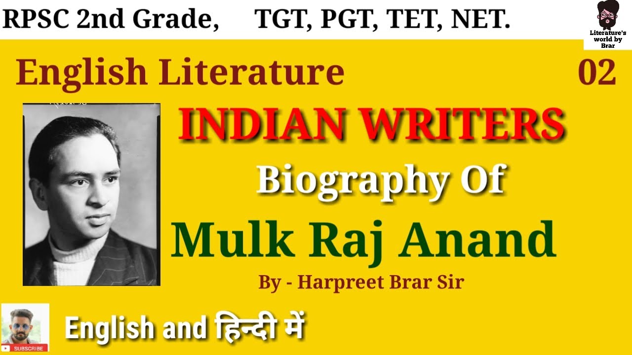 Mulk Raj Anand biography in Hindi RPSC 2nd Grade 2022 || PGT TGT English Literature by Harpreet Sir