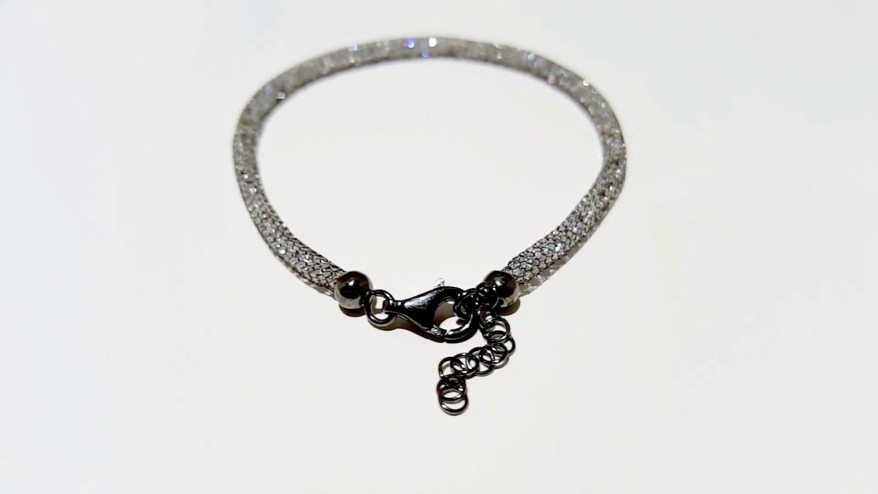 Sterling Silver CZ Embedded Mesh Bracelet SECB00046BL