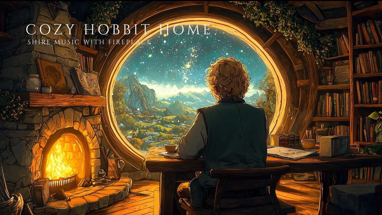 Cozy Hobbit Home — Relaxing Shire Music with Fireplace
