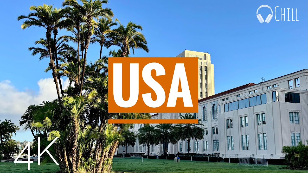 USA : San Diego | Embarcadero, Waterfront park, Harbour, USS Midway. Virtual 4K run | Chill music.