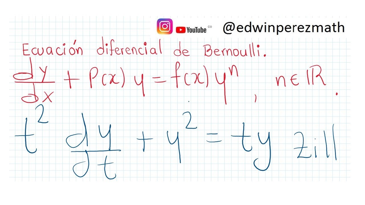 05 t^2dy/dt+y^2=ty Ecuación diferencial de Bernoulli dy/dx+P(x)y=f(x)y^n Sustitución u=y^(1-n). Zill