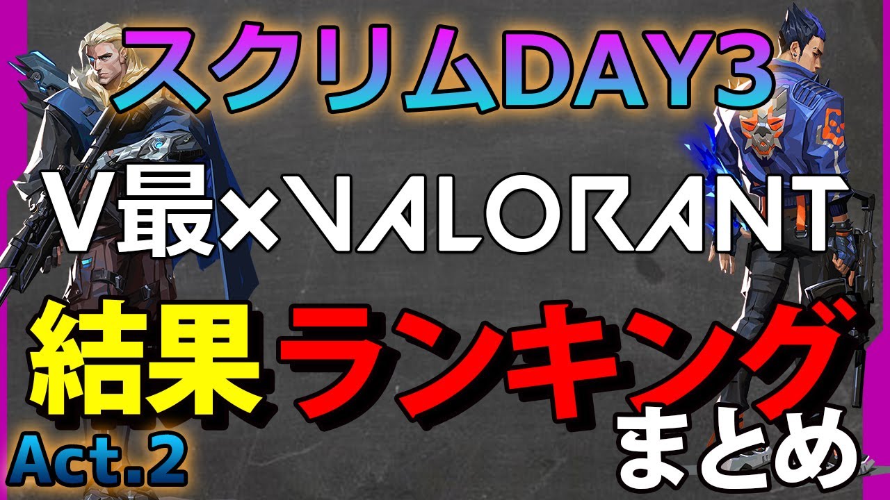 【V最】VTuber最協決定戦Ver. VALORANT Act.2　スクリムDAY3結果&KDランキング&ハイライトまとめ【概要欄必読】