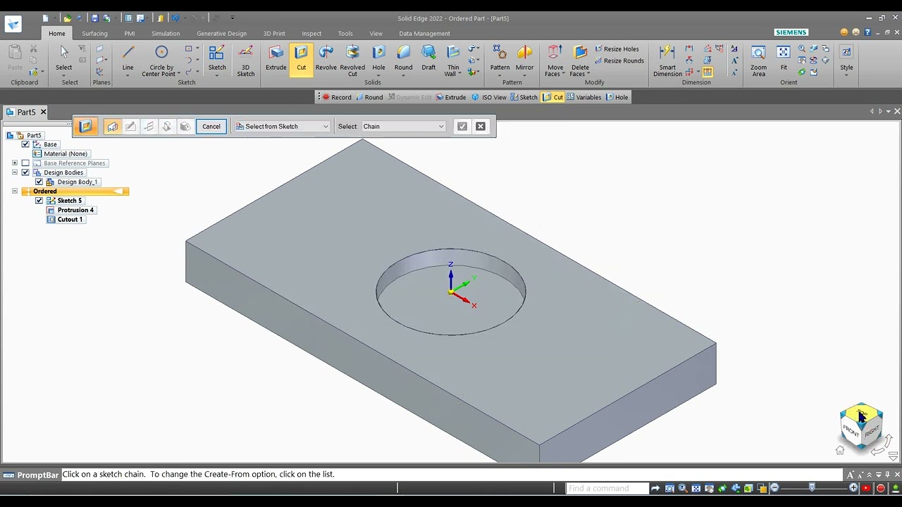 Solid edge for beginners, Basics of extrude and extrude cut command