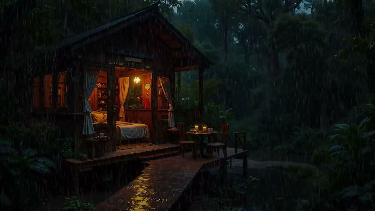 ( NO ADS) Calming Piano Music and Rain Sounds at Night for Deep Sleep and Meditation