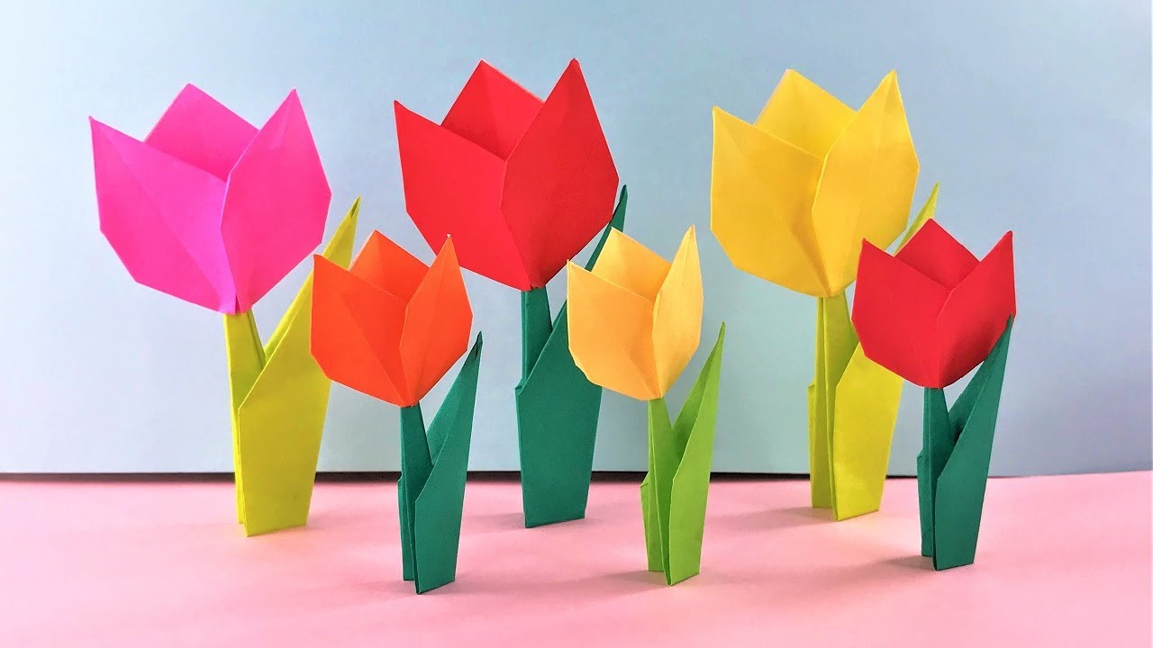 折り紙 チューリップの花 折り方 Origami tulip flower tutorial（NiceNo1）