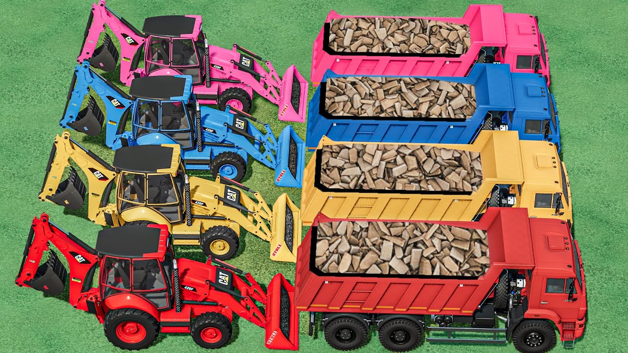 TRUCK with Colors - WOODCHIPS work with CAT BACKHOE LOADERS   | Farming Simulator 22