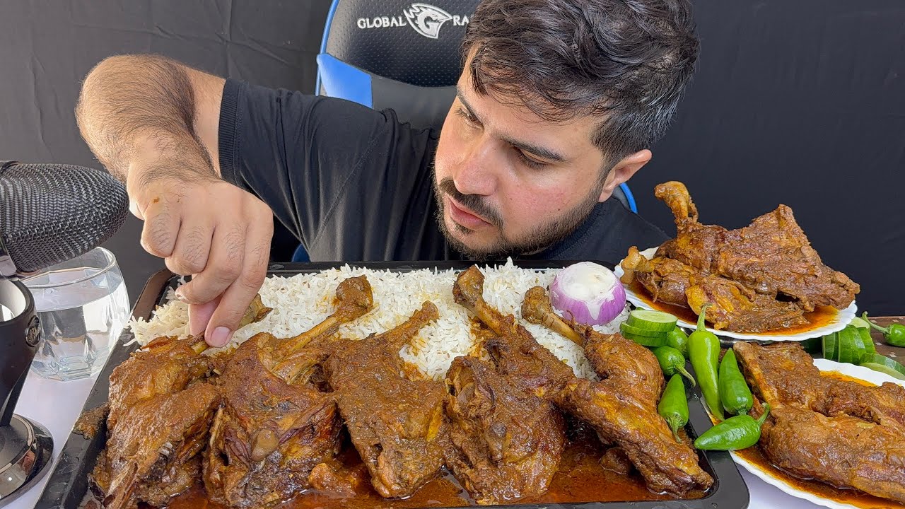 ASMR Eating spicy chicken legs curry with rice raw onion green salad real mukbang no talking