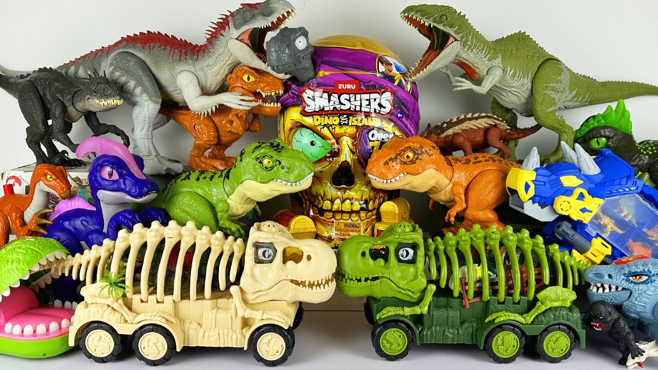 Jurassic World Rebirth ASMR Dinosaur Unboxing T-rex Giganotosaurus Baryonyx Dino Truck Zuru Smashes