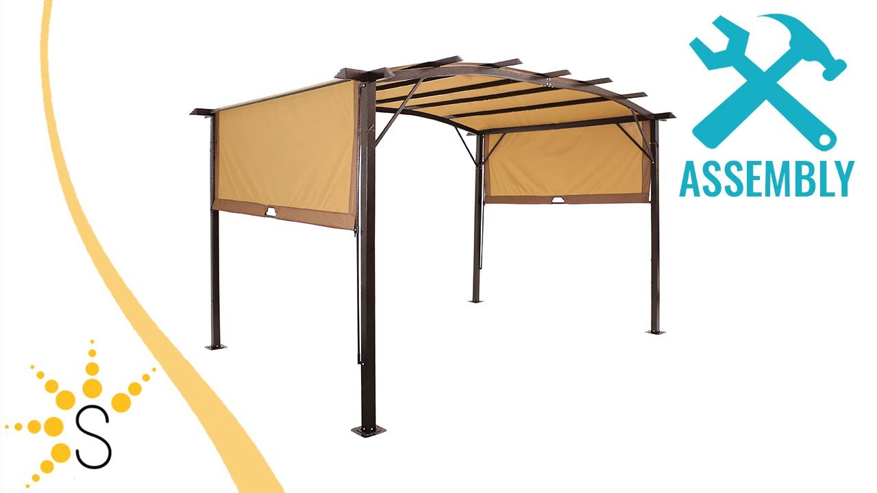 Sunnydaze 9x12 Foot Metal Arched Pergola with Retractable Canopy-CRE-607