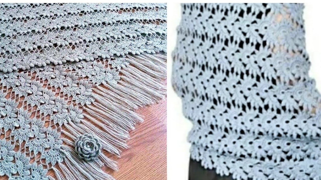 كروشيه شال مستطيل بغرزه جديده وجميله سهل جدا للمبتدئين