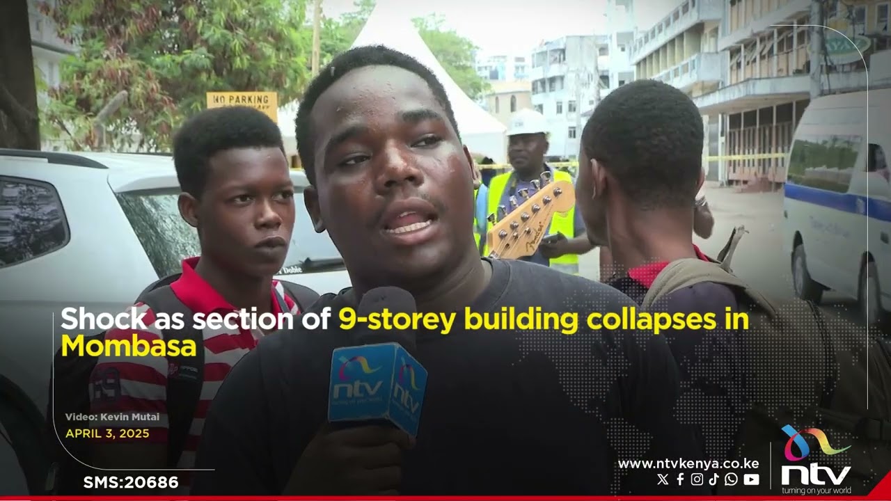 Shock as section of 9-storey building collapses in Mombasa