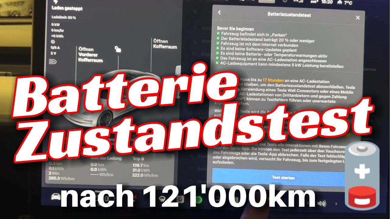Batteriezustandstest - 5,5 Jahre altes Tesla Model 3 Performance mit 121000 km