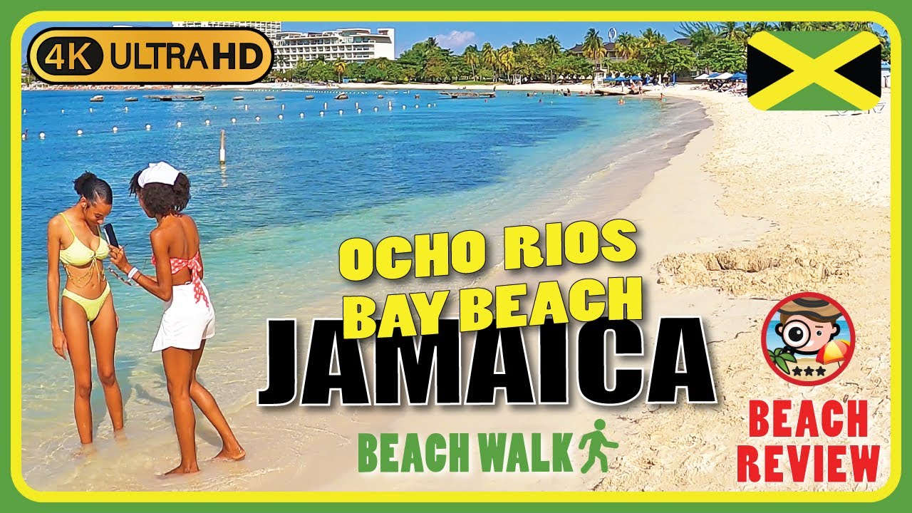 Ocho Rios Bay Beach Jamaica 🇯🇲 (Beautiful beach with views!) 4k Walking Tour/Beach Walk & Review