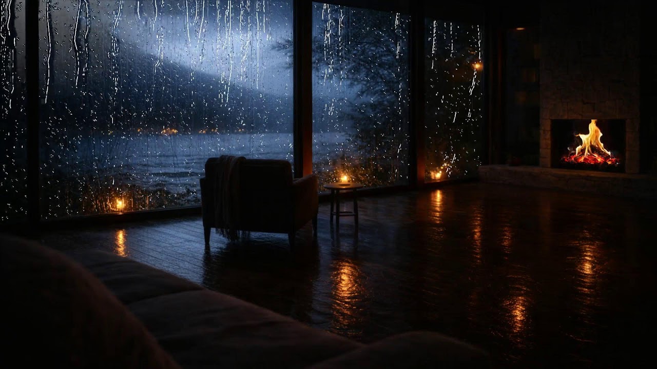 Smooth Jazz on a Rainy Night 🌙 Fireplace & Window Rain Sounds