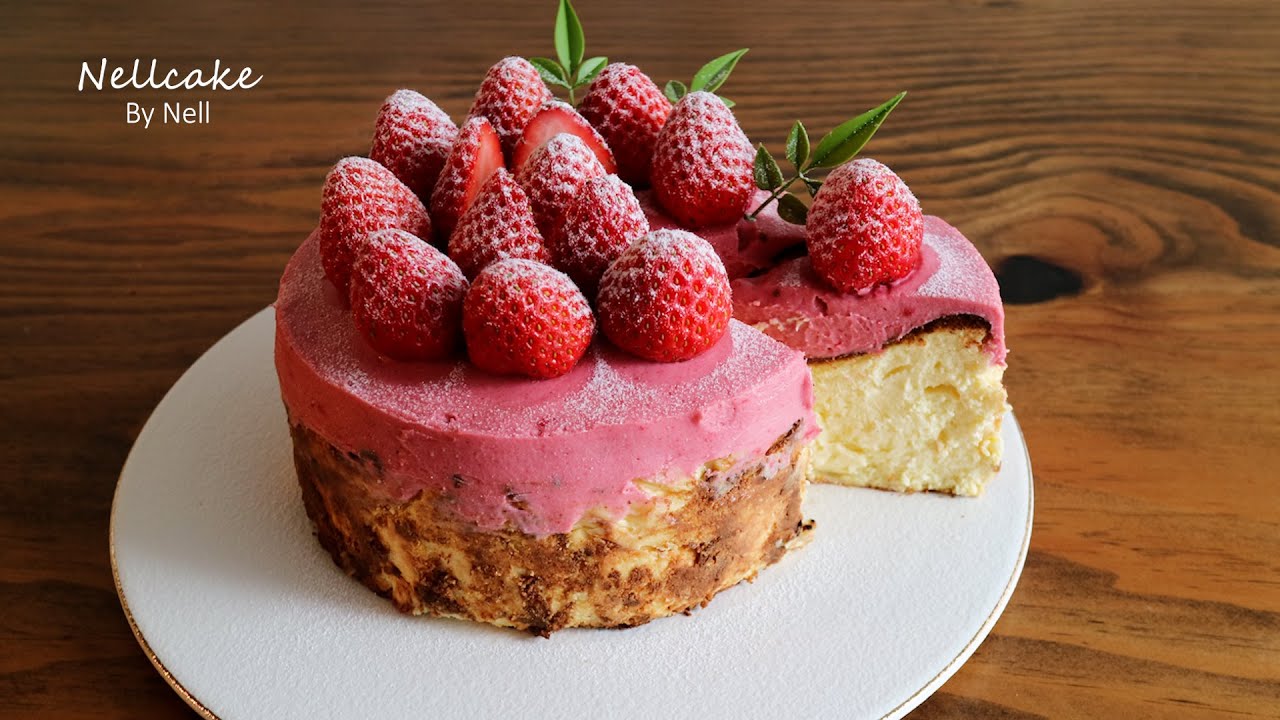 SUB) 간단 재료로 만드는 딸기 바스크 치즈케이크/ Basque burnt cheesecake