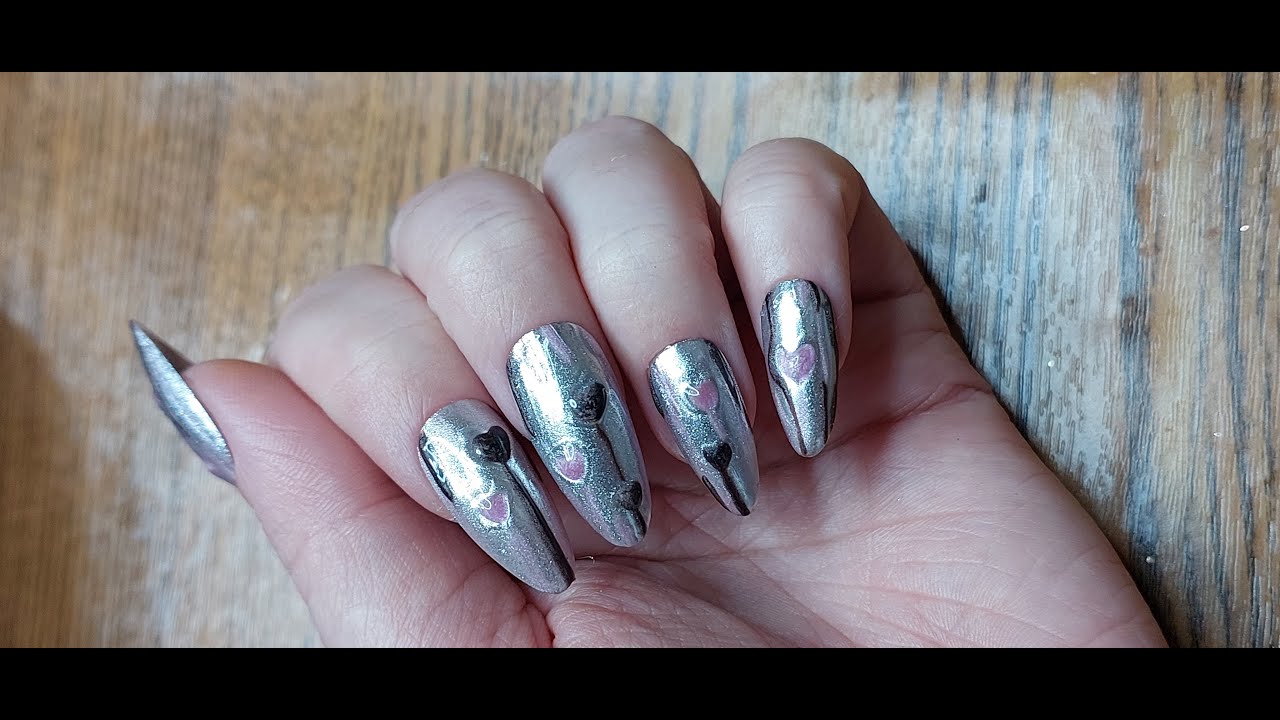 Metallic 3D Heart Nails 💖 ASMR Tutorial for Beginners | 반짝이는 하트 3D 네일 💗 집에서 쉽게 따라하는 ASMR