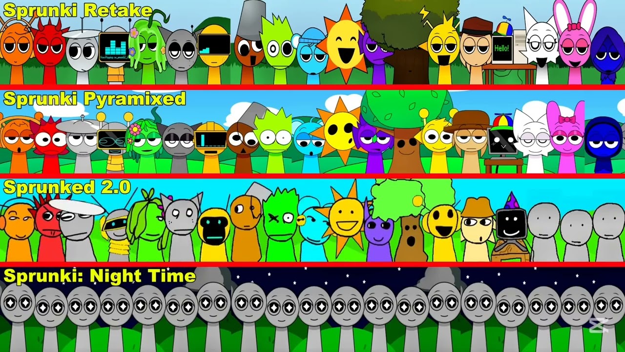 💥Mix all together characters in Sprunki | Sprunki Retake vs Sprunki Pyramixed vs Sprunked 2.0 vs S..