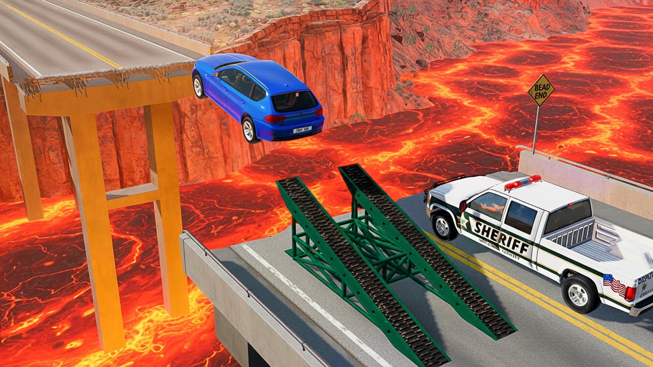 Cars vs Giant Lava Challenge #1 in BeamNG Drive!