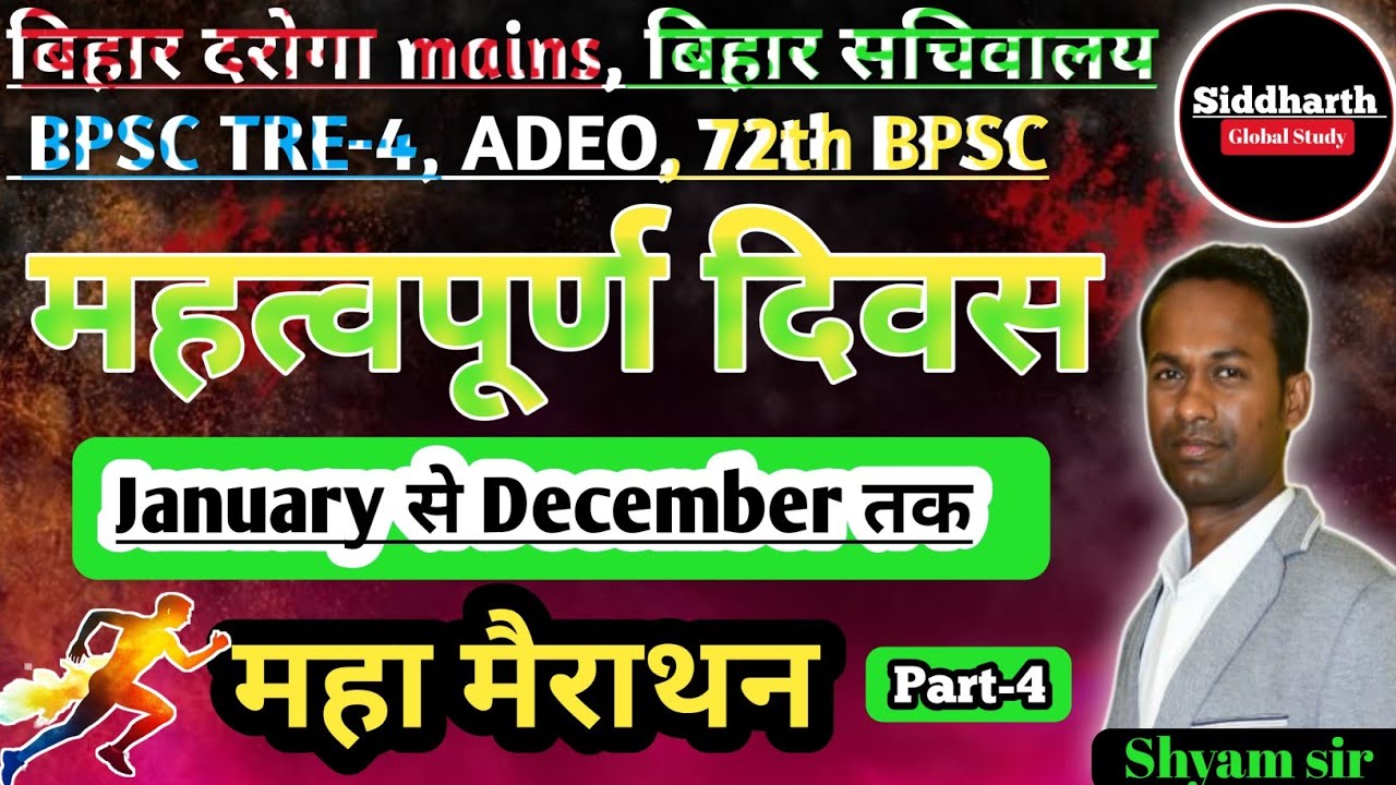 Important Days ( महत्वपूर्ण दिवस ) Jan to Dec. | For All Competitive Exams | अंतर्राष्ट्रीय दिवस 