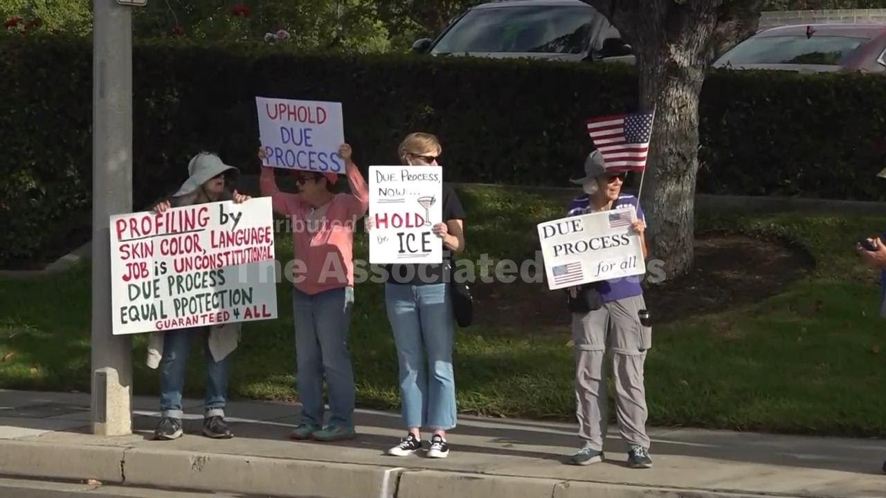 Protesters gather outside of California event for Supreme Court Justice Amy Coney Barrett