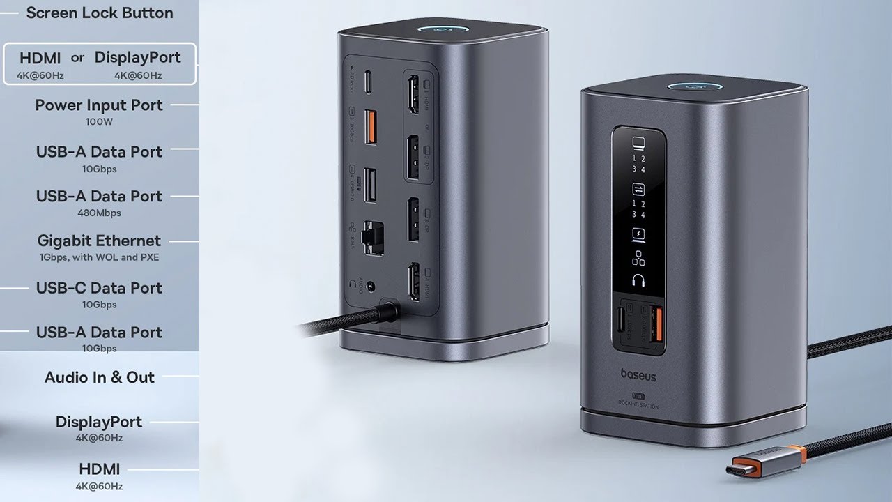 Baseus USB-C HUB Docking Station 11 IN 1 USB C to DP 4K@60Hz HDMI DisplayPort Triple Display RJ45