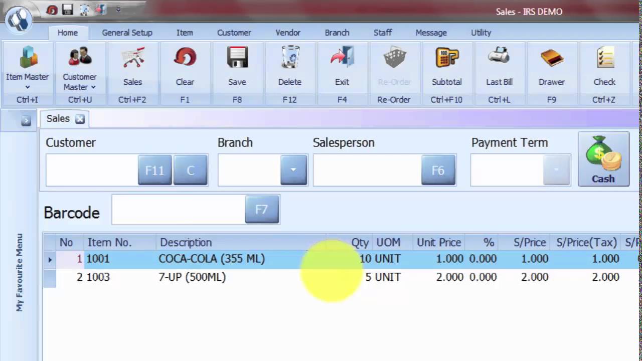2 2 3 IRS Software online training  How to use shortcut key in sales screen