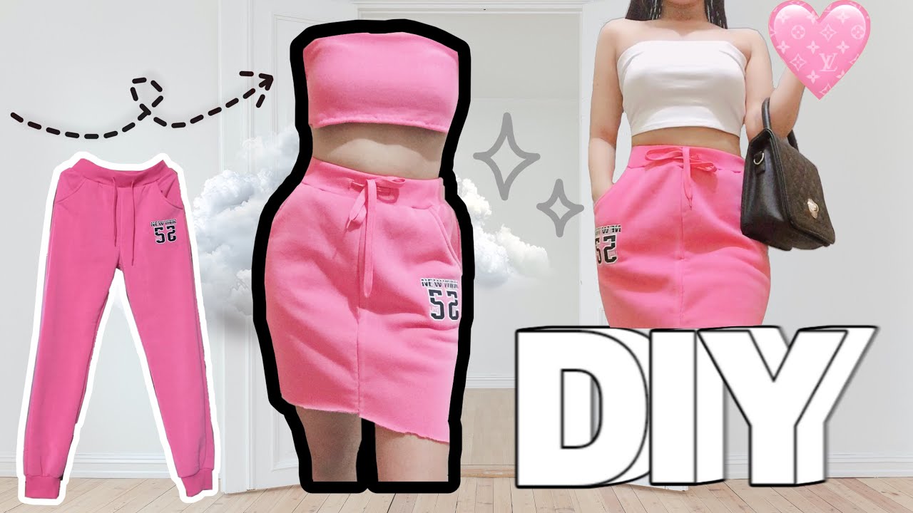 DIY CLOTHES/ Thrift Flip: Turning Pants into Skirt and Tube Top🌸 SUMMER DIY OUTFIT