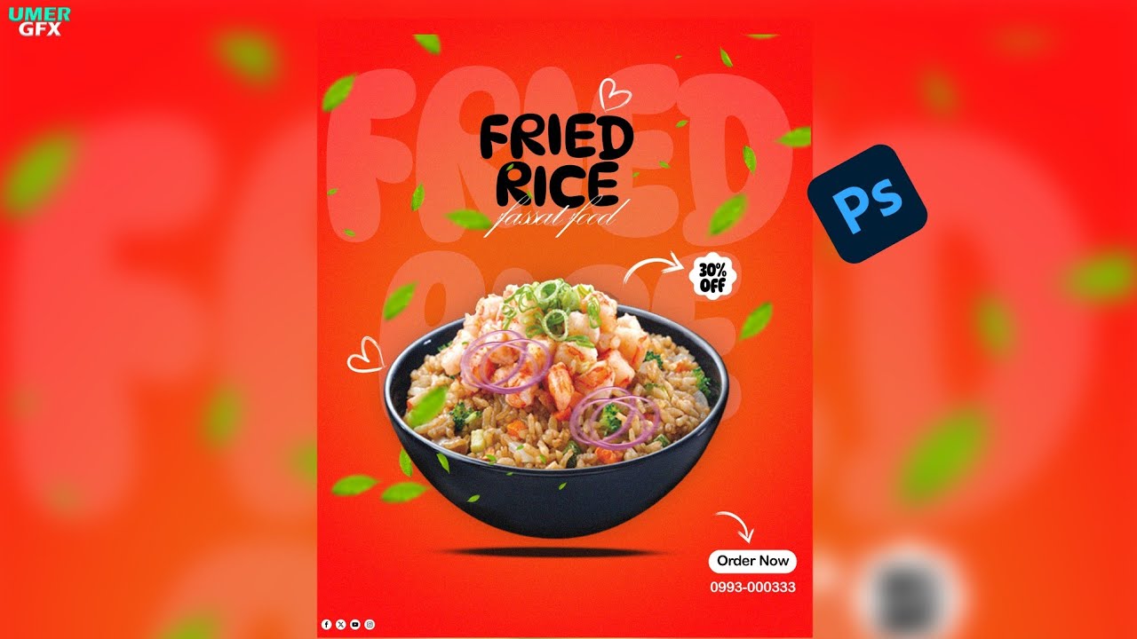 Fried Rice Poster Design in Photoshop | Food Flyer Design | Photoshop tutorial | Umargfx | 