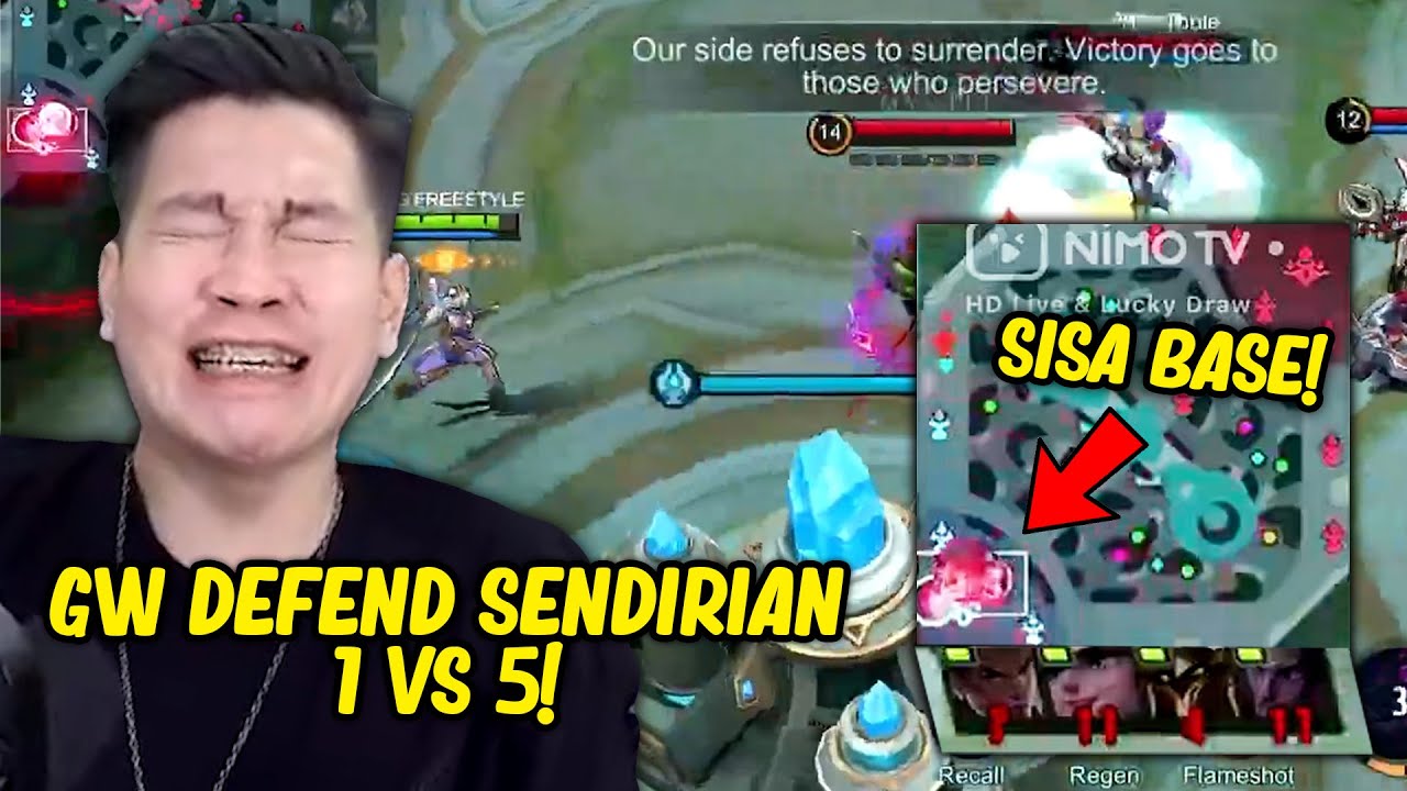 Epic Comeback Tergila Nih, Gw Defend Sendirian 1 vs 5 Sisa Base Doang! - Mobile Legends