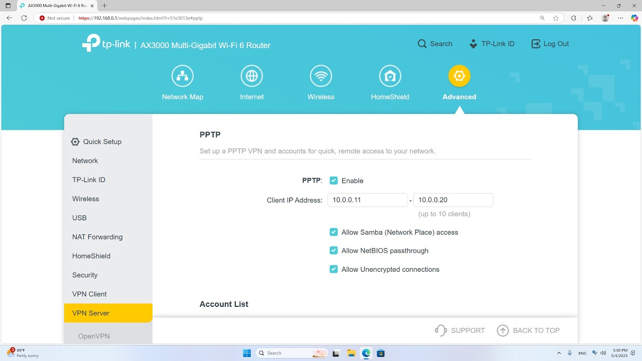 how to use TP-Link as a VPN server with PPTP