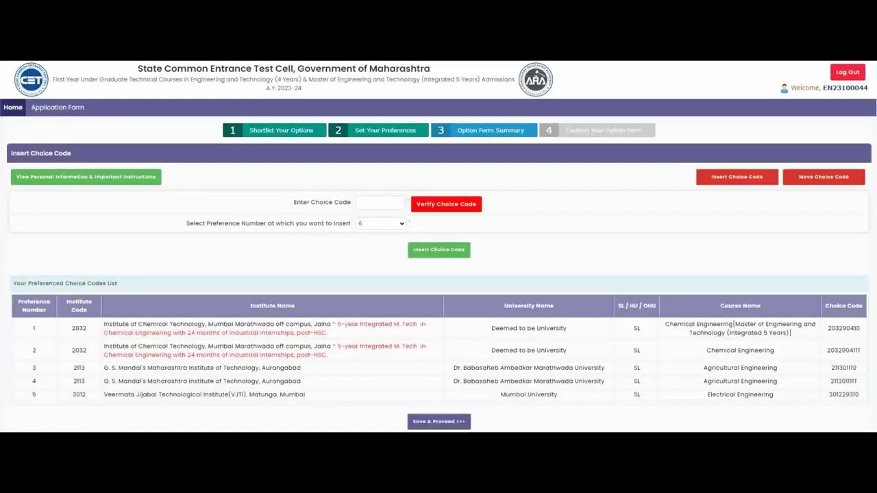 Option form filling  video manual for B.E./B.Tech. A.Y. 2023-24