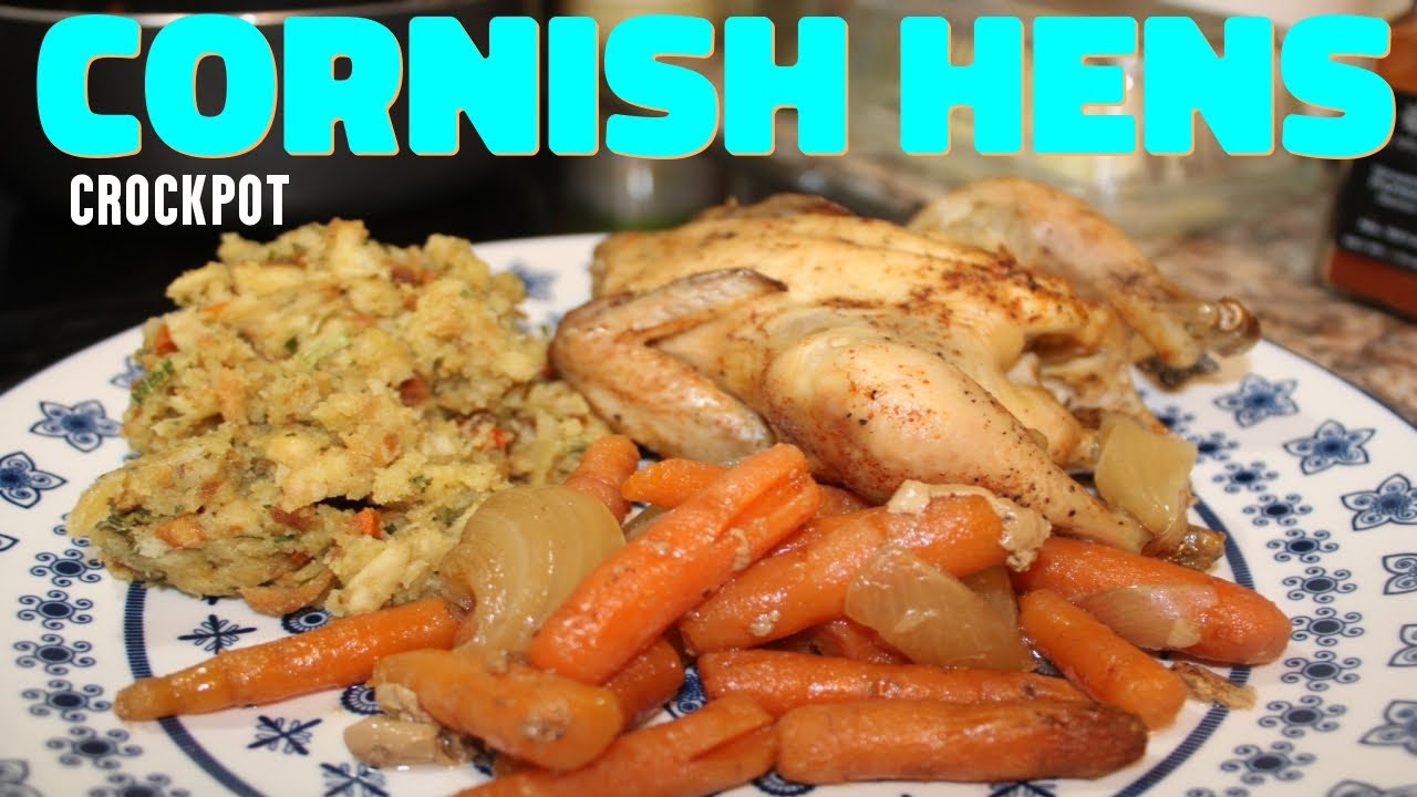 Crockpot Cornish Hens with Carrots, Onions and Dressing
